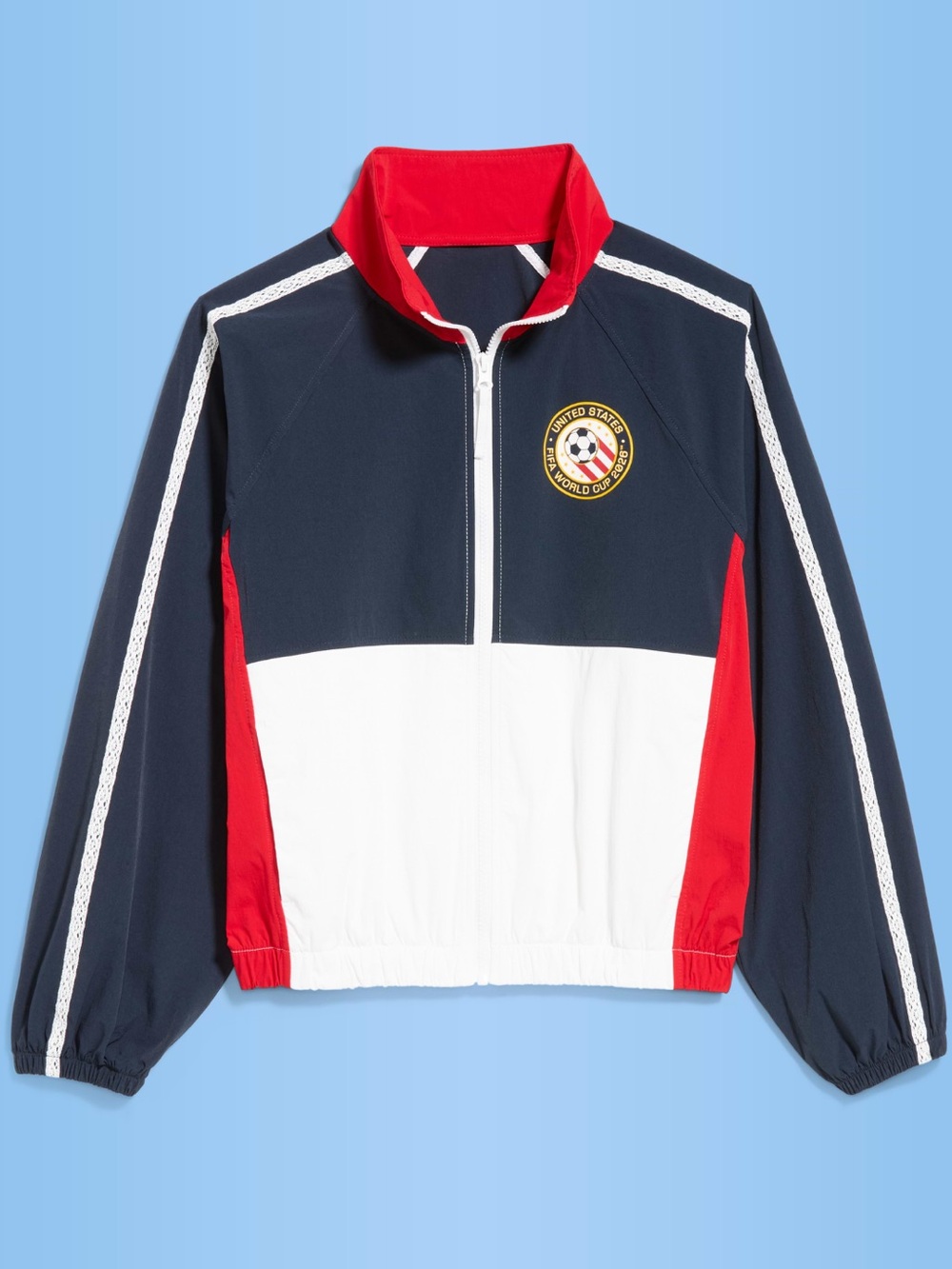 Navy Red White Colorblock Zip-Front Track Jacket USA 2026 World Cup